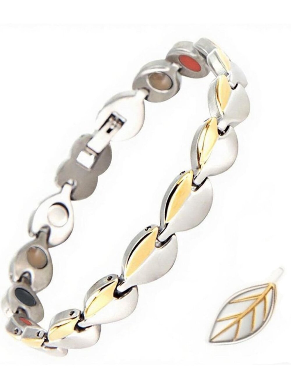 Stylish Leaf-Shaped Magnetic Bracelet for Women - Stainless Steel Fashion Gift